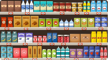 Three pack designs on a shelf with attention heatmaps; the middle design scores highest at 128